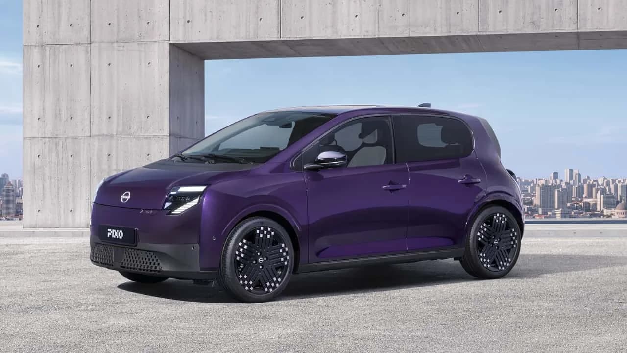 2027 Nissan Pixo electric city car shown in a three-quarter front view