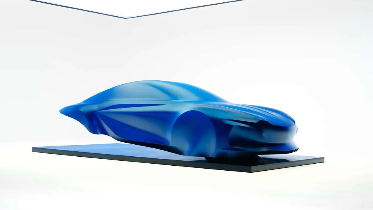 Alpine design sculpture previewing the next-generation A110 electric sports car