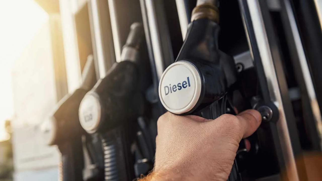 Close-up view of a diesel fuel gauge inside a vehicle