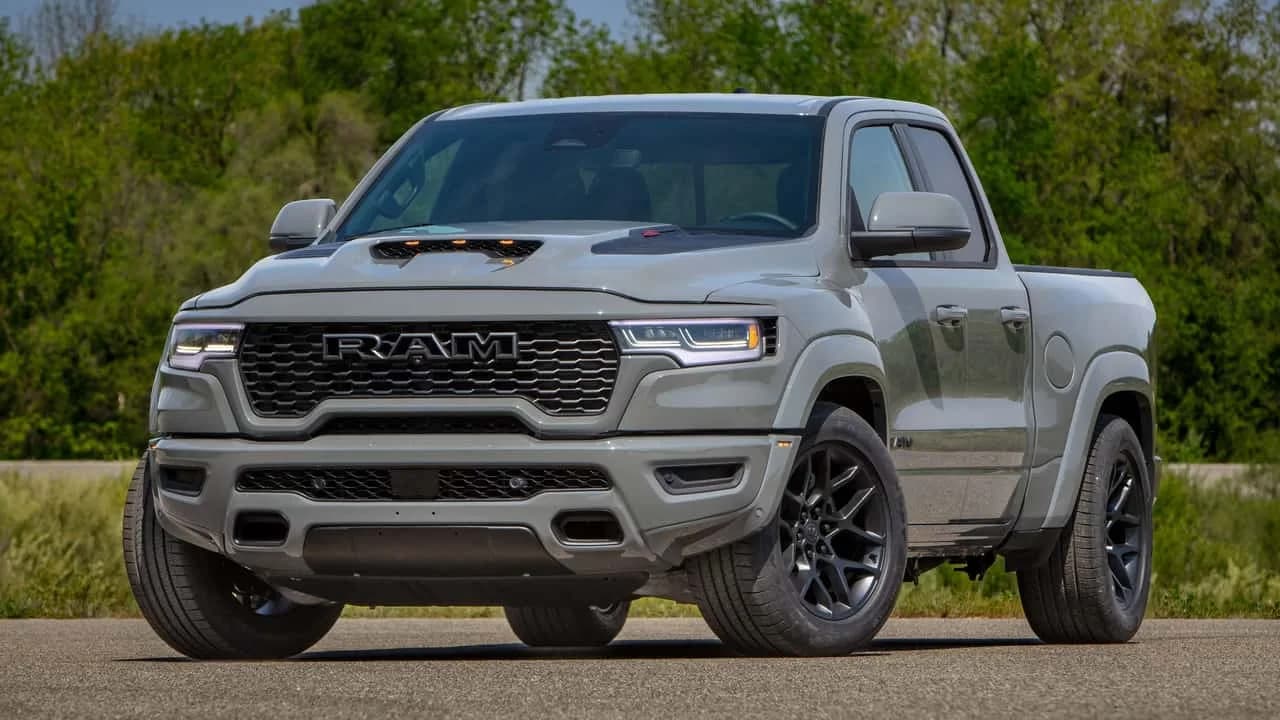 2027 Ram 1500 Rumble Bee performance pickup shown in a dramatic outdoor setting