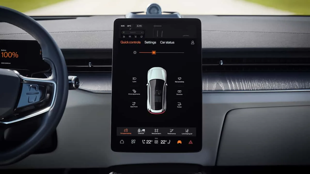 Polestar 3 interior showing its minimalist dashboard and central touchscreen