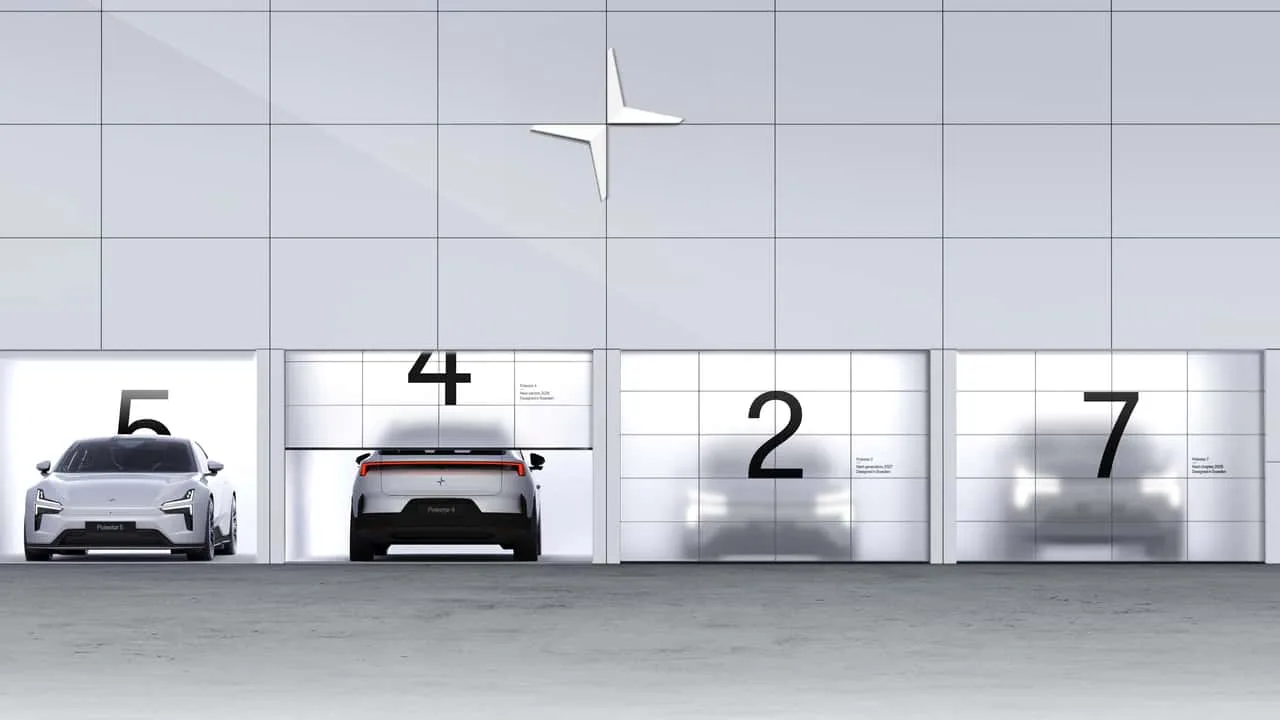 Polestar O2 concept electric roadster shown with its roof open
