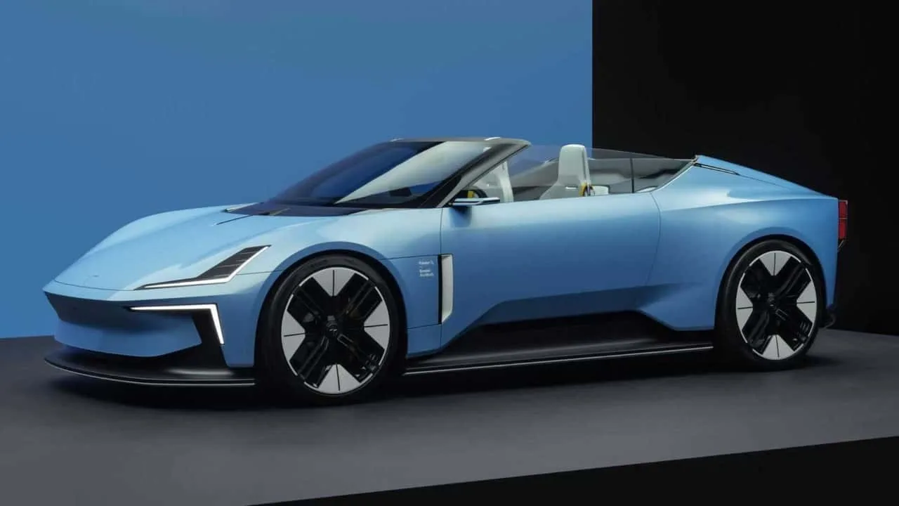Polestar electric vehicle shown in profile against a clean modern backdrop