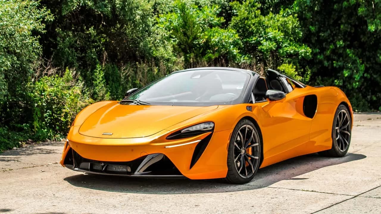 McLaren Artura Spider hybrid supercar shown from a front three-quarter angle